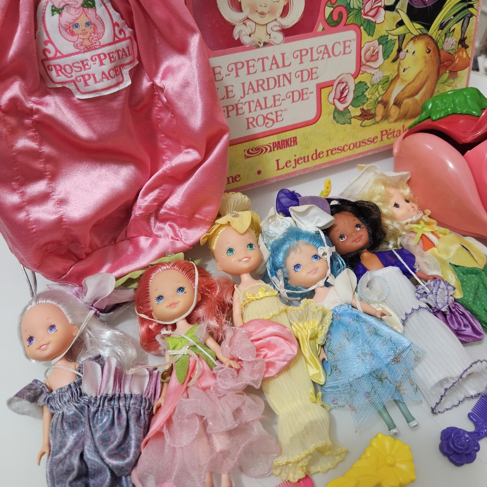 Huge Vintage 80s Rose Petal Place Lot Rare Drawstring Purse 6 Dolls Boardgame